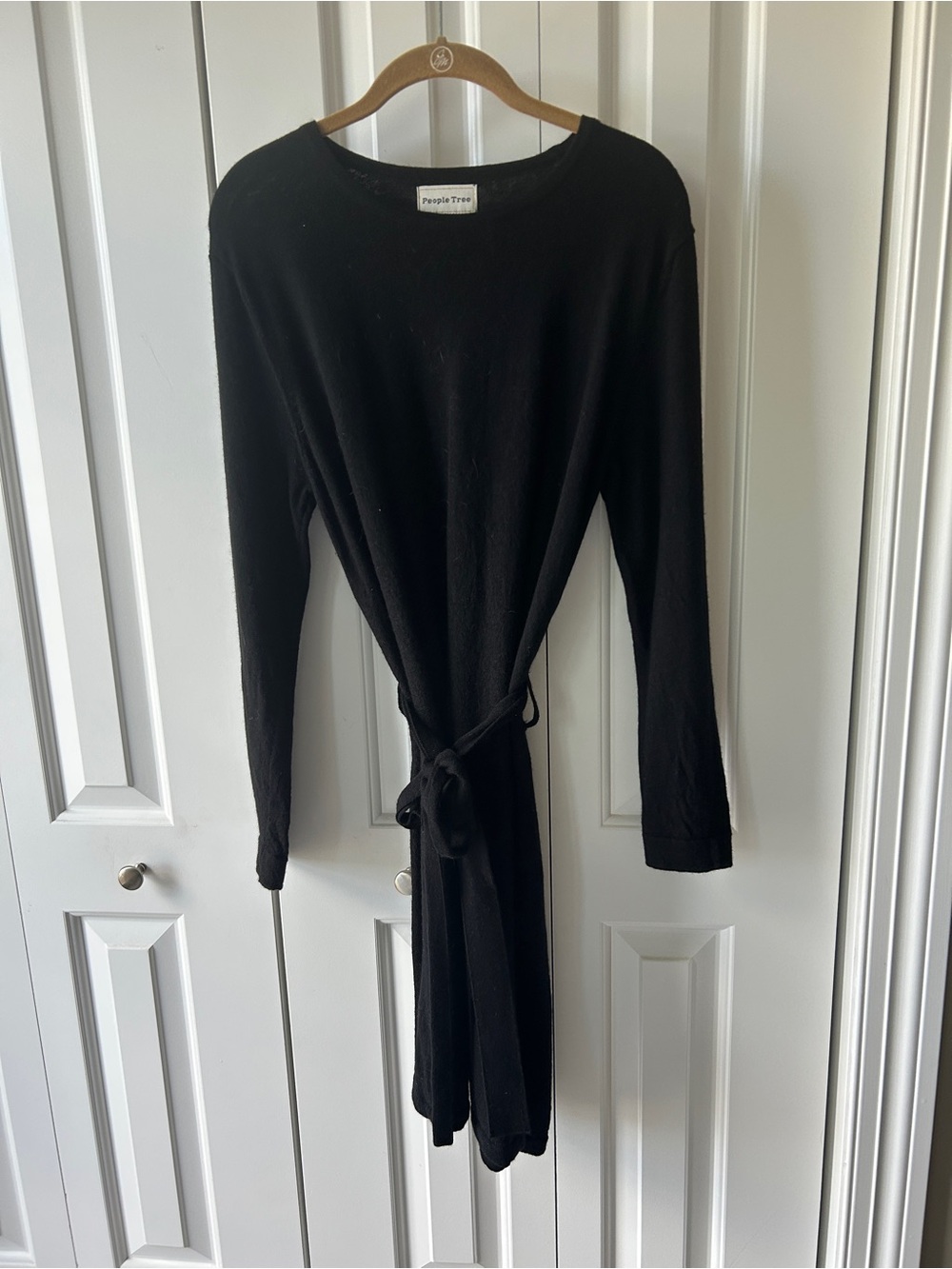 People Tree Black Long Sleeve Tie-Waist Midi Dress